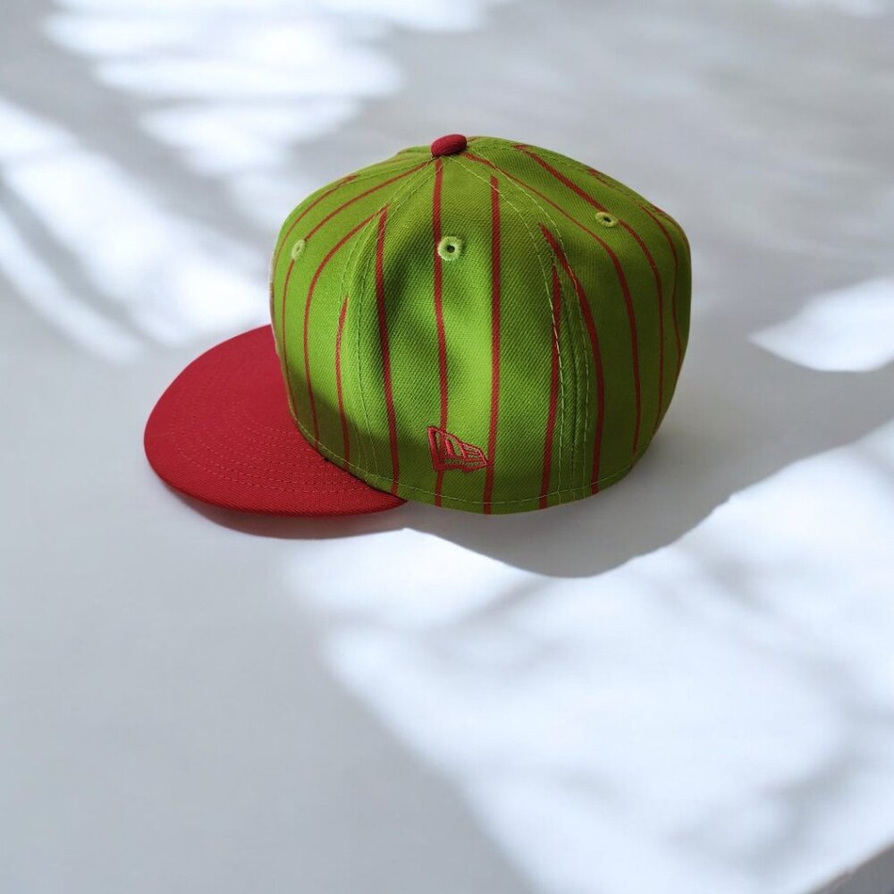 New Era NY Yankees Big League Chew Pinstripe Hat 7 1/2 Green Red Cap - Picture 6 of 10